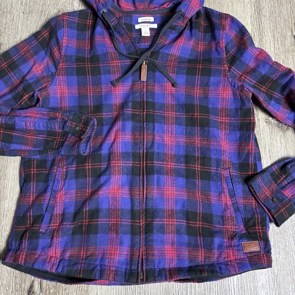 L.L. Bean Women's S Plaid Zip Up Flannel Hoodie Relaxed Fit Shirt Jacket - Picture 2 of 13